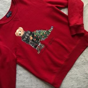 Polo Ralph Lauren Kids Holiday Bear Christmas Tree Fleece Sweatshirt Large Sz L